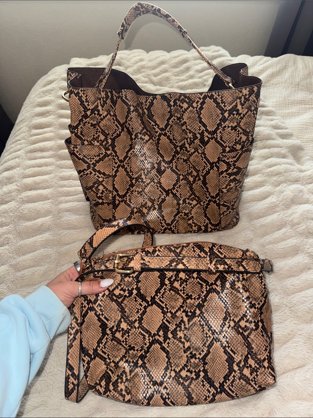 Snakeprint Tote and Crossbody Purse Set